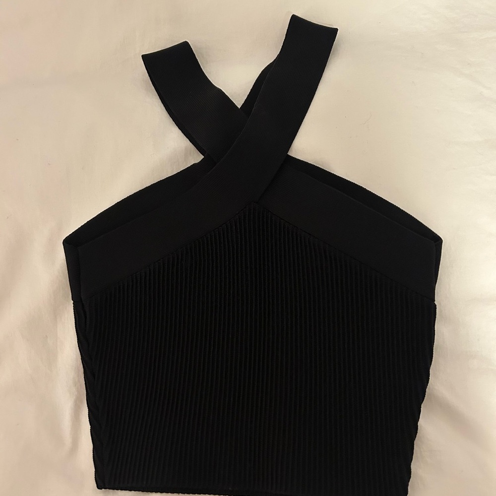 Aritzia Black Ribbed Cross-Back Crop Camisole